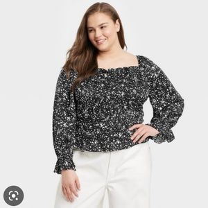 Puff Long Sleeve Smocked Top - L